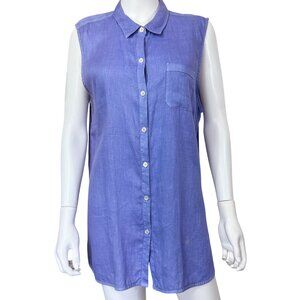J.Jill Womens Sleeveless Button Front Blue Linen Top XL Petite Made In China